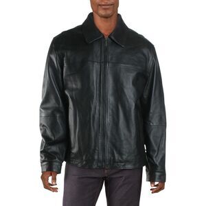 Perry Ellis Portfolio Mens Black Leather Cold Weather Warm Jacket Coat NWT